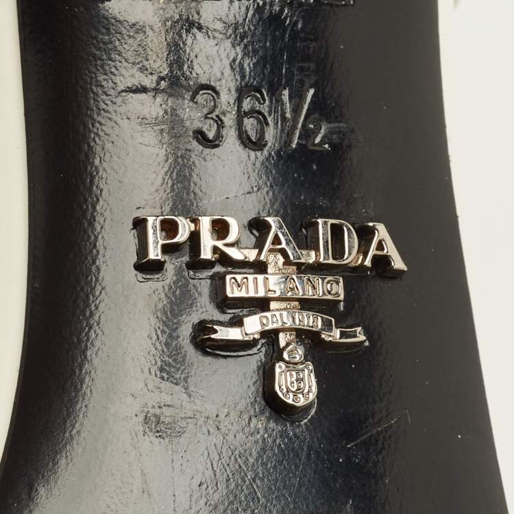 Pre Owned Prada Size 36.5 White Patent Leather Elastic Strap Pumps