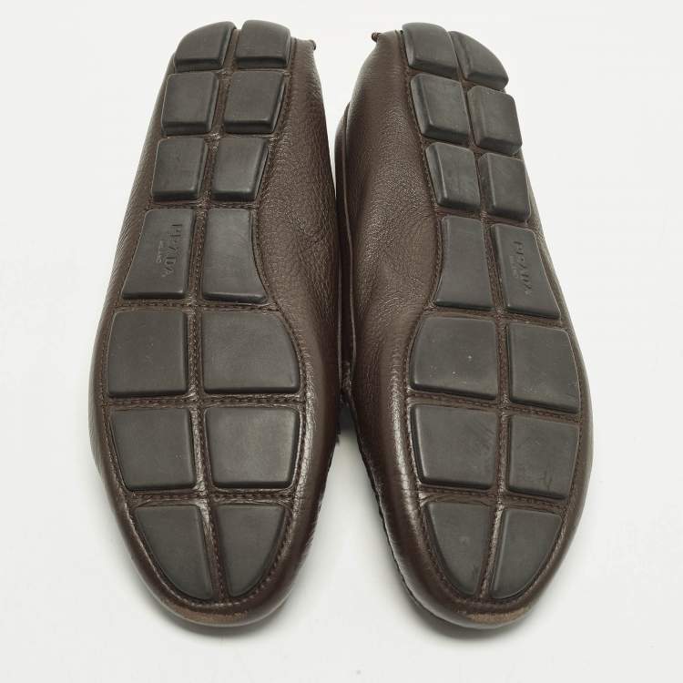 Pre Owned Prada Size 37.5 Brown Leather Slip On Loafers