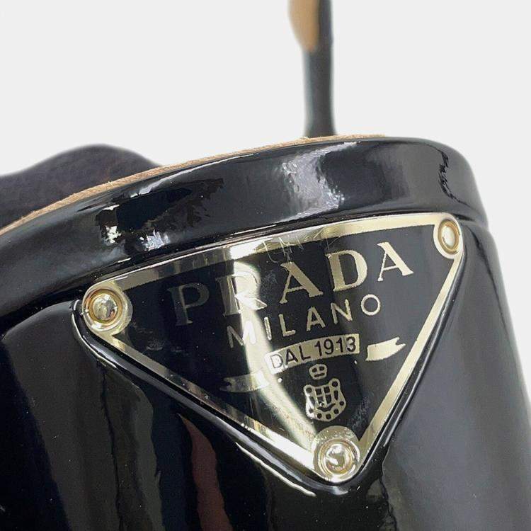 Pre Owned Prada Slingback Pumps Black Patent Leather Size 36