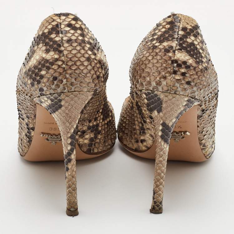 Pre Owned Prada Size 38.5 Multicolor Python Leather Pointed Toe Pumps