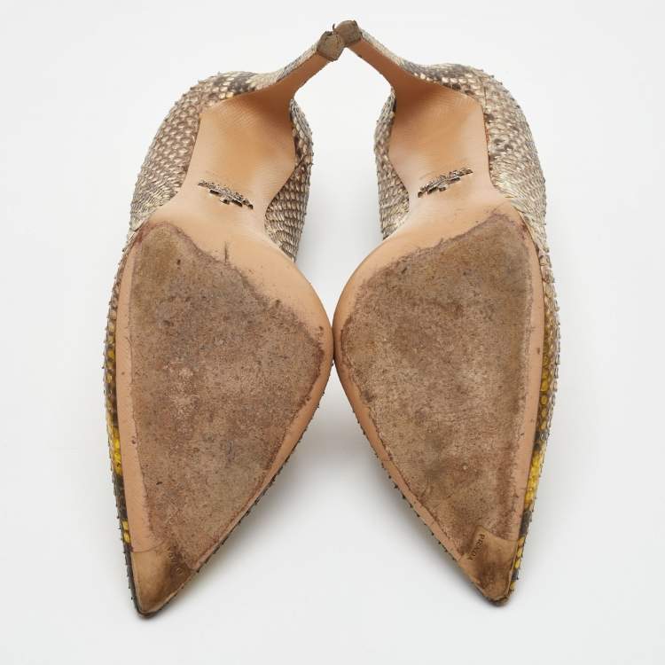 Pre Owned Prada Size 38.5 Multicolor Python Leather Pointed Toe Pumps