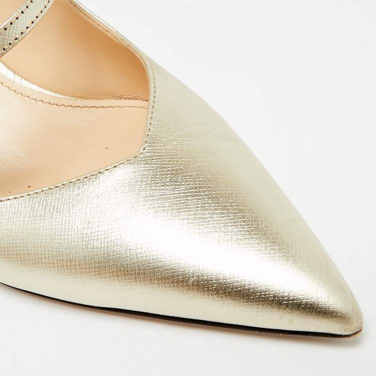 Pre Owned Prada Size 38 Gold Leather Pointed Teo Mules
