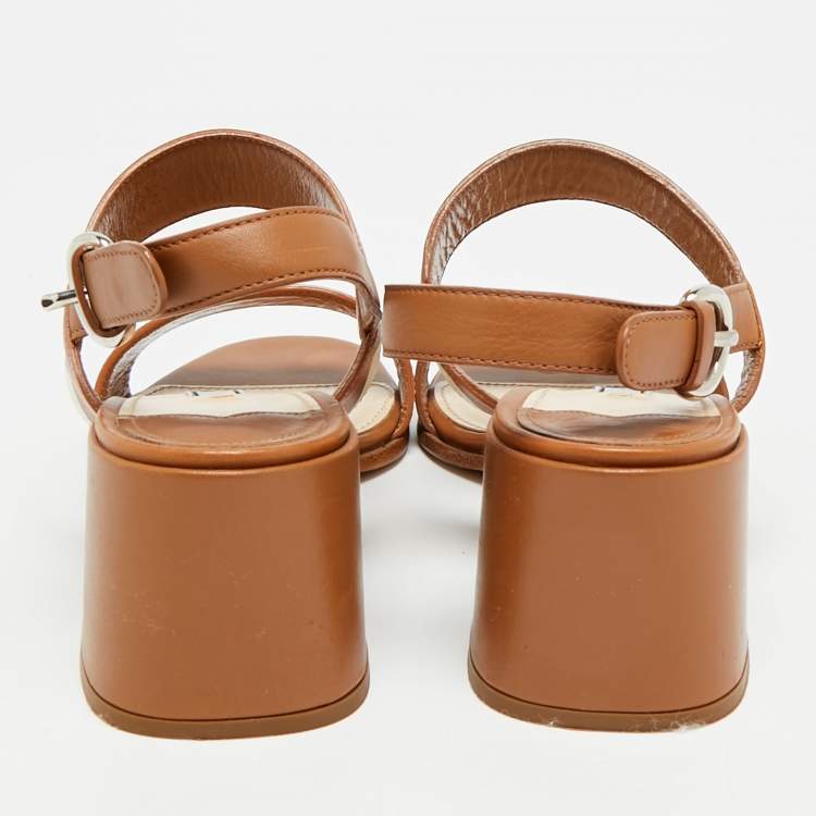 Pre Owned Prada Size 37 Brown/Cream Leather Slingback Sandals