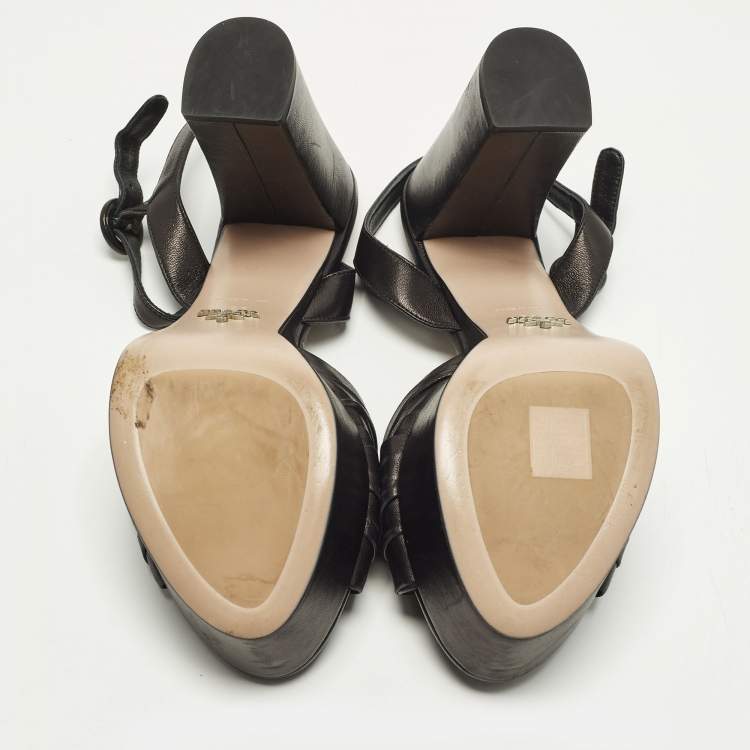Pre Owned Prada Size 38 Black Leather Platform Ankle Strap Sandals