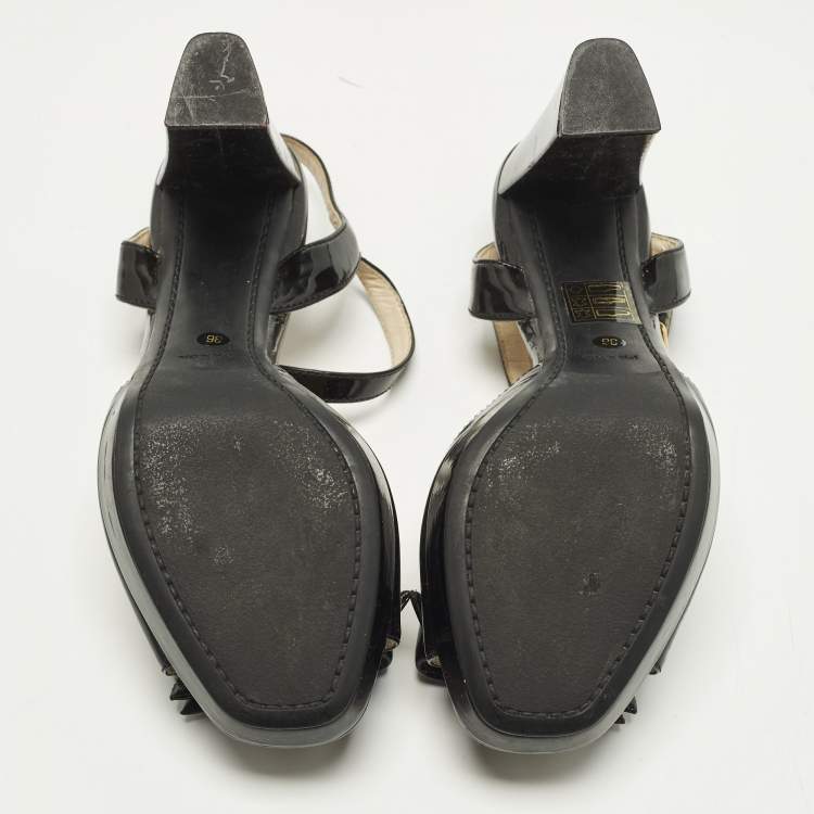 Pre Owned Prada Size 36 Black Patent Leather Ankle Strap Sandals