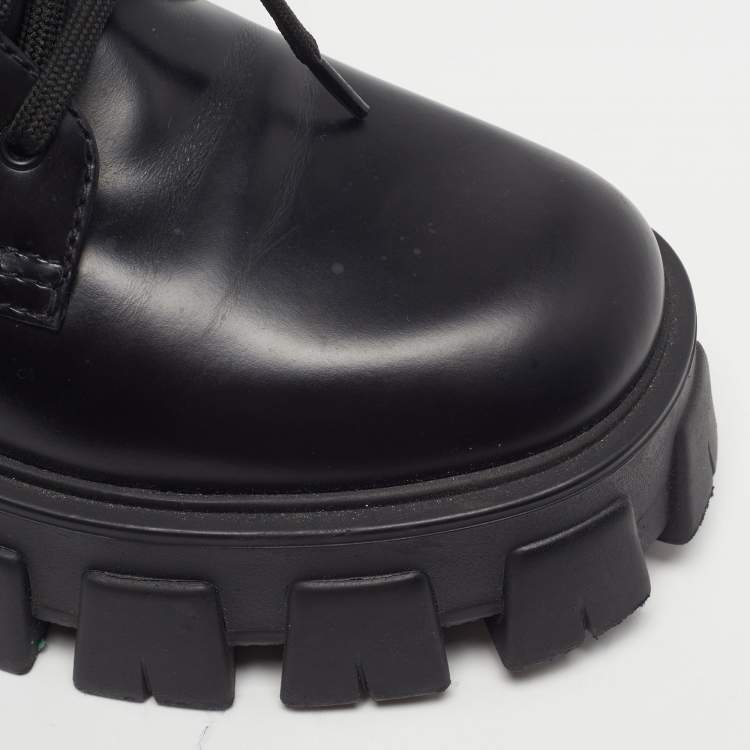 Pre Owned Prada Monolith Size 36 Black Leather And Nylon Ankle Length Boots
