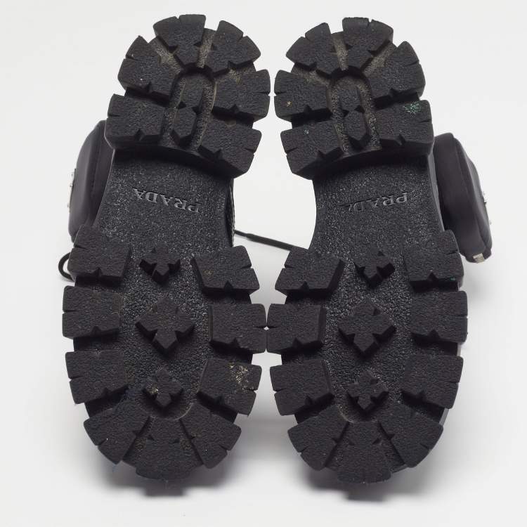 Pre Owned Prada Monolith Size 36 Black Leather And Nylon Ankle Length Boots