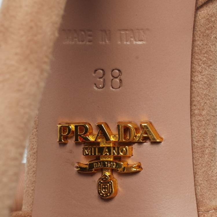 Pre Owned Prada Size 38 Beige Suede Crystal Embellished Ankle Strap Sandals