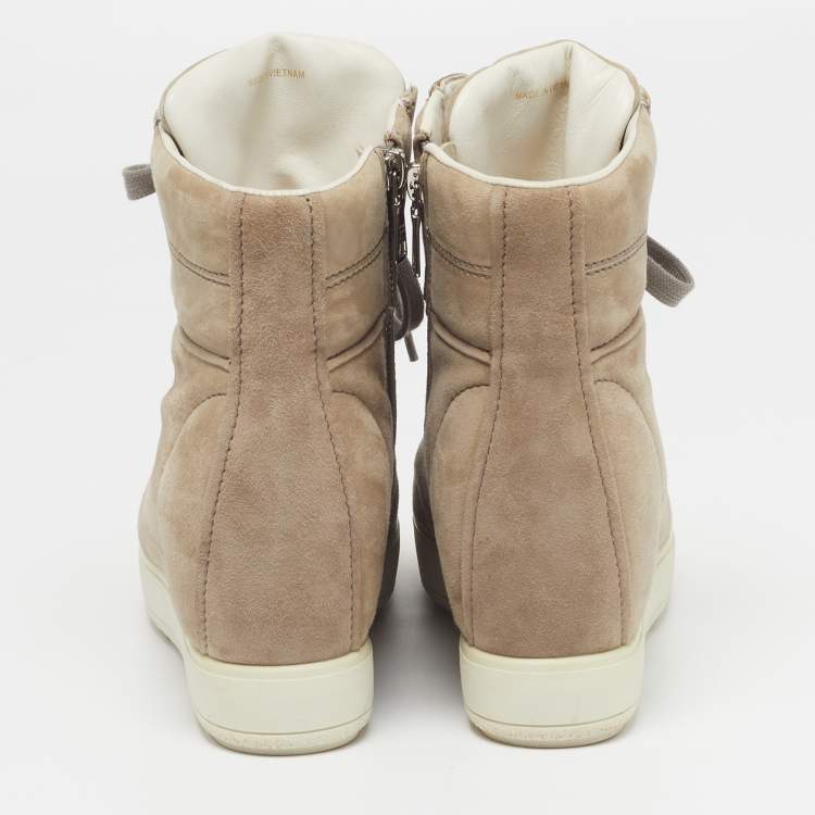 Pre Owned Prada Size 39 Beige Suede Wedge Sneakers