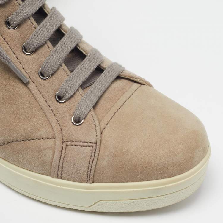 Pre Owned Prada Size 39 Beige Suede Wedge Sneakers