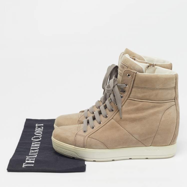 Pre Owned Prada Size 39 Beige Suede Wedge Sneakers