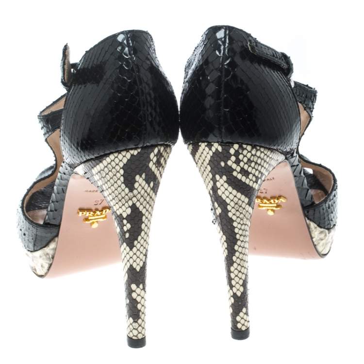 Pre Owned Prada Black Python Leather Cut Out Platform Sandals Size 37