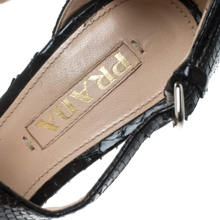 Pre Owned Prada Black Python Leather Cut Out Platform Sandals Size 37