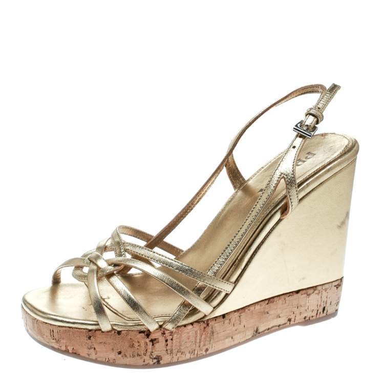 Michael Kors Giovanna Gold Strappy Wedge Sandals Metallic Espadrilles Size  6 - Helia Beer Co