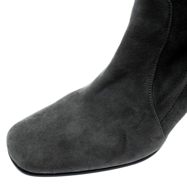 Pre Owned Prada Grey Suede Block Heel Ankle Boots Size 39