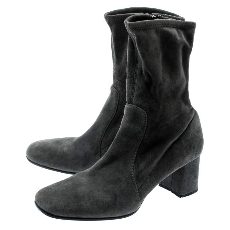 Pre Owned Prada Grey Suede Block Heel Ankle Boots Size 39