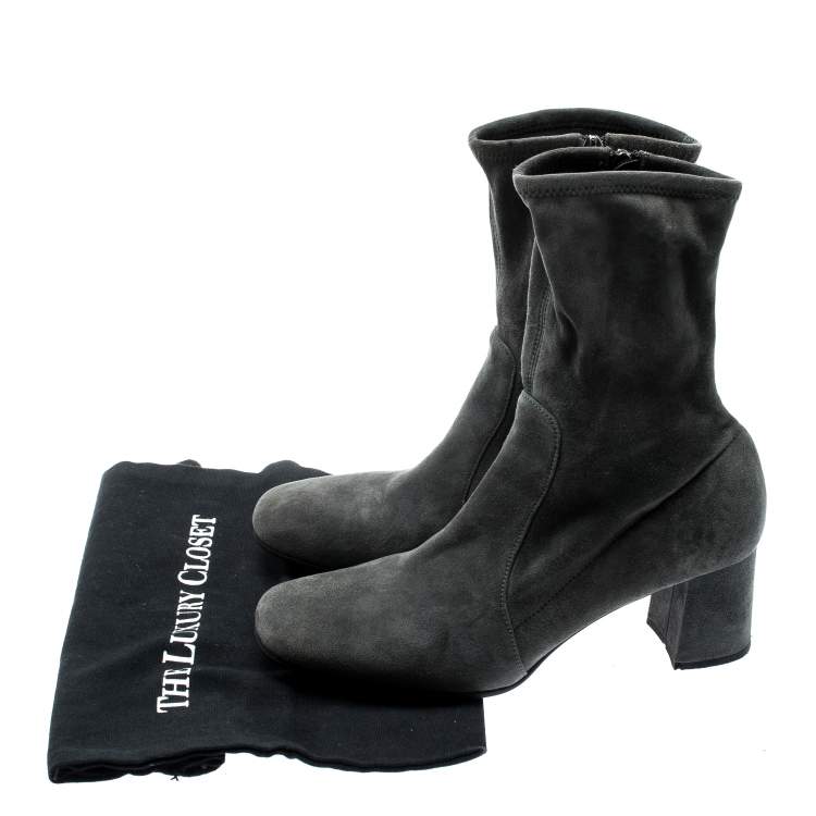 Pre Owned Prada Grey Suede Block Heel Ankle Boots Size 39