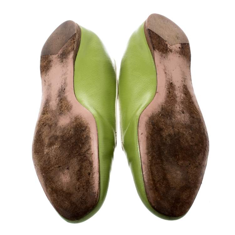 Pre Owned Prada Green Patent Saffiano Leather Smoking Slippers Size 38