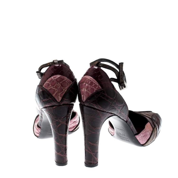 Pre Owned Prada Multicolor Mixed Exotic Skins Ankle Strap Sandals Size 37.5