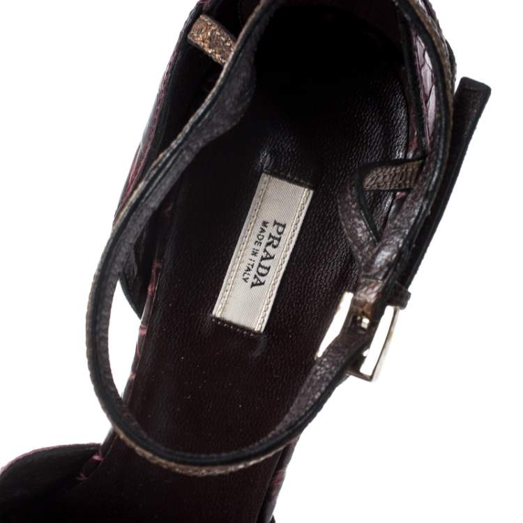 Pre Owned Prada Multicolor Mixed Exotic Skins Ankle Strap Sandals Size 37.5