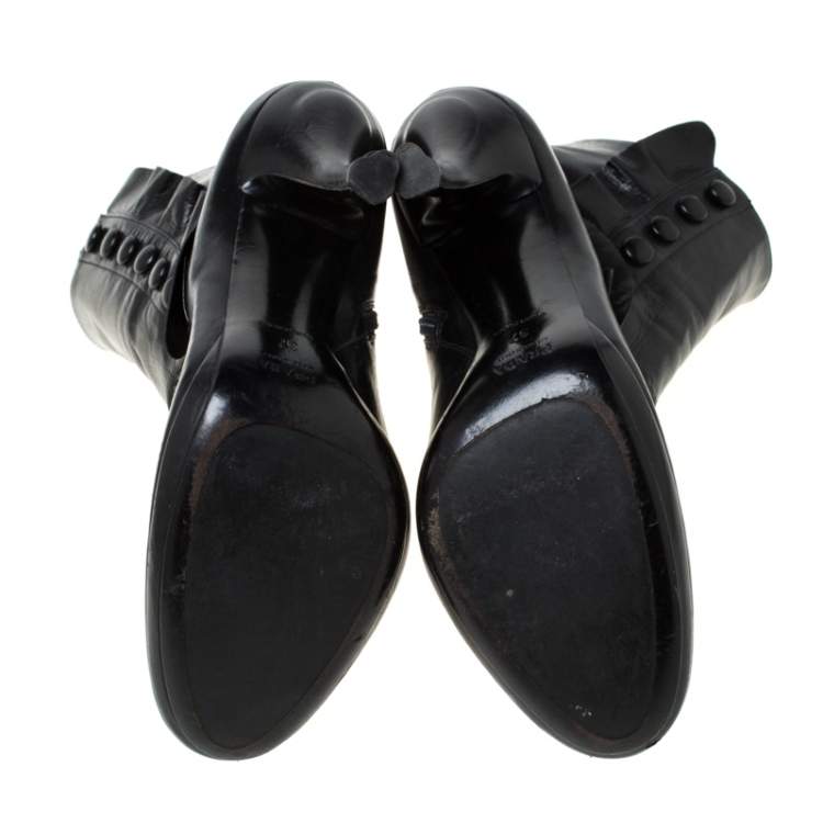 Pre Owned Prada Black Leather Mary Jane Ankle Boots Size 37
