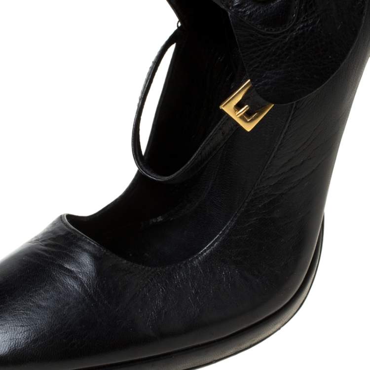 Pre Owned Prada Black Leather Mary Jane Ankle Boots Size 37