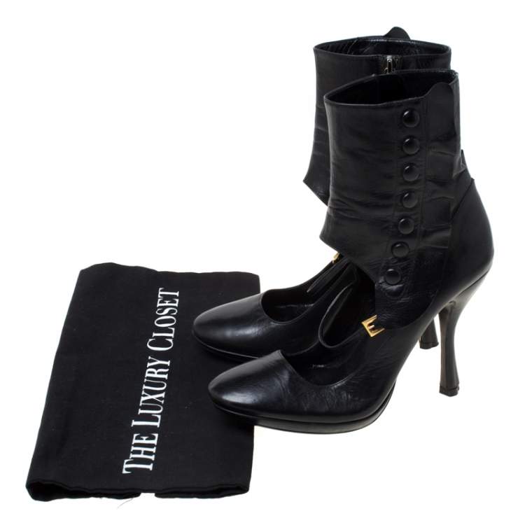 Pre Owned Prada Black Leather Mary Jane Ankle Boots Size 37