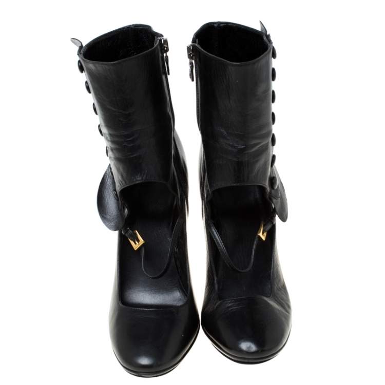 Pre Owned Prada Black Leather Mary Jane Ankle Boots Size 37
