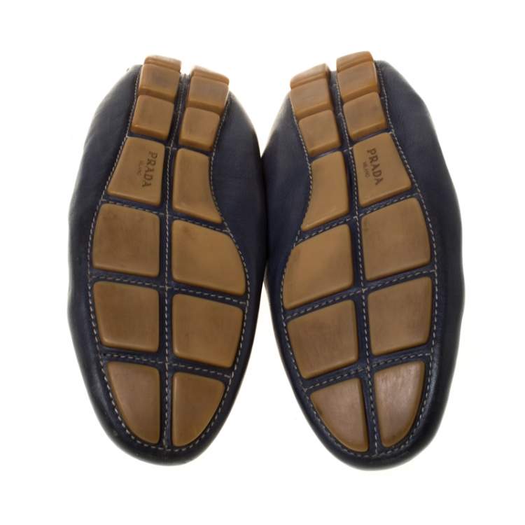 Pre Owned Prada Blue Leather Scrunch Slip On Loafers Size 38