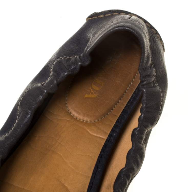 Pre Owned Prada Blue Leather Scrunch Slip On Loafers Size 38