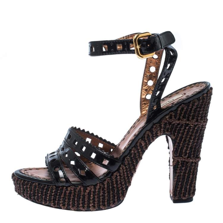 Prada suede and 2024 raffia platform sandals