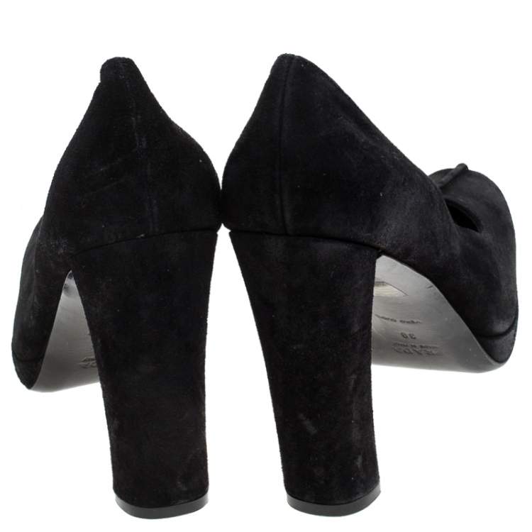 Pre Owned Prada Black Suede Square Toe Pumps Size 39