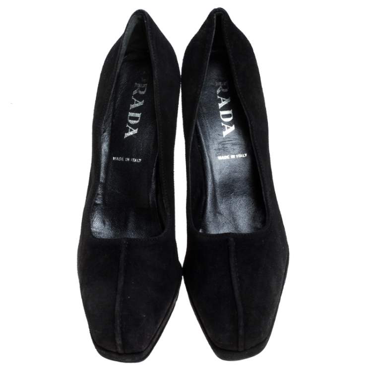 Pre Owned Prada Black Suede Square Toe Pumps Size 39