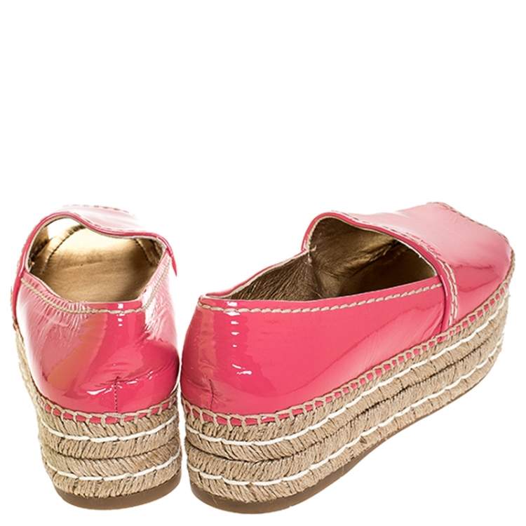 Pre Owned Prada Pink Patent Leather Peep Toe Platform Espadrilles Size 40