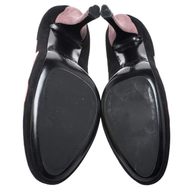 Pre Owned Prada Black/Pink Scalloped Trim Platform Pumps Size 39