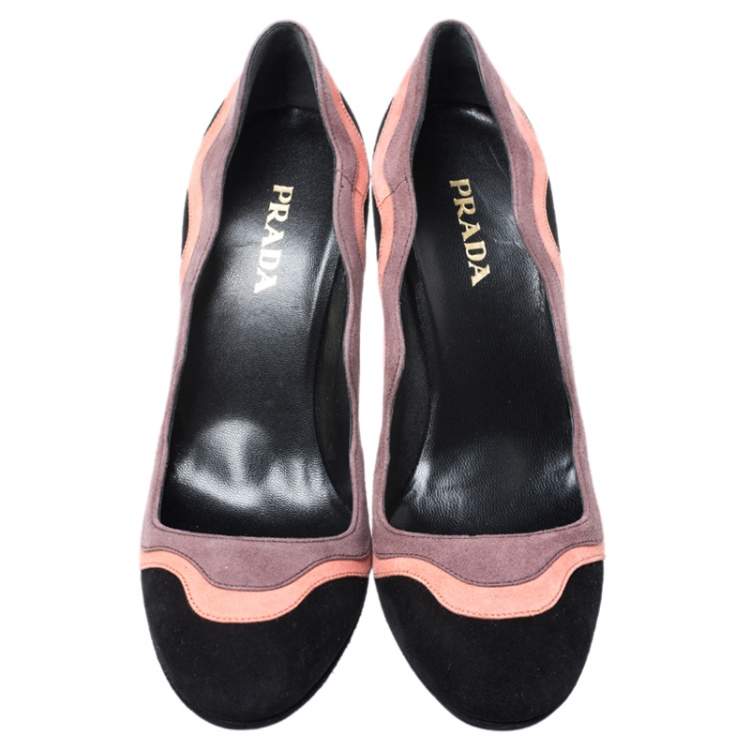 Pre Owned Prada Black/Pink Scalloped Trim Platform Pumps Size 39