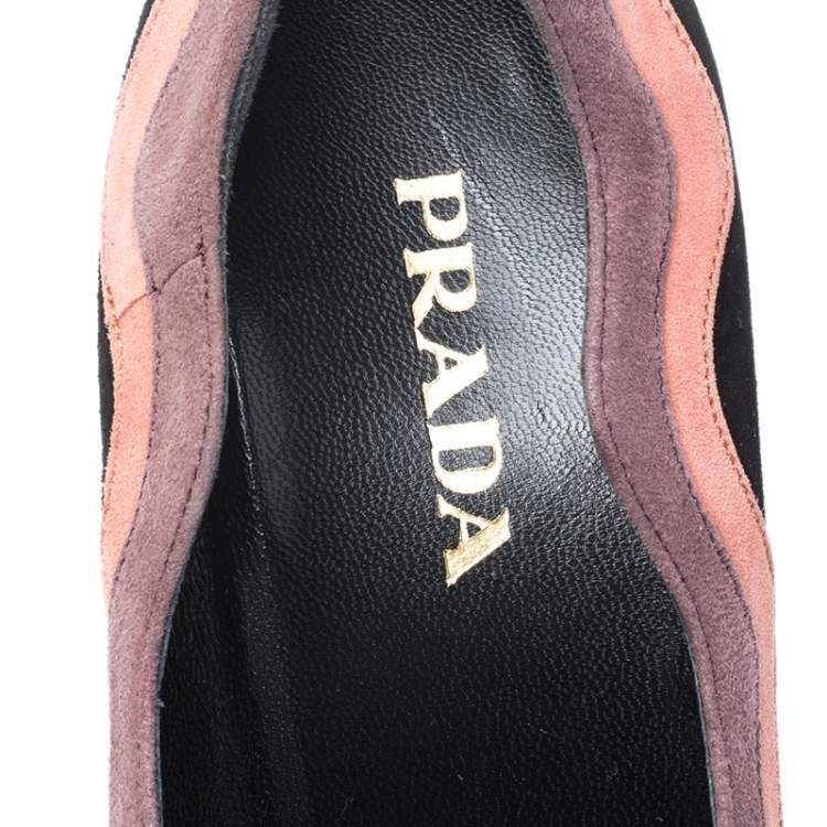 Pre Owned Prada Black/Pink Scalloped Trim Platform Pumps Size 39