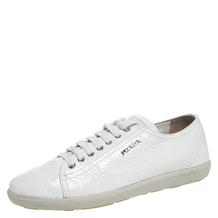 white patent prada trainers