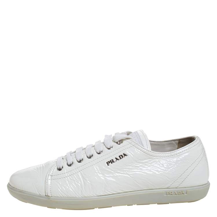 Prada Sport White Patent Leather Lace Up Low Top Sneakers Size  Prada |  TLC