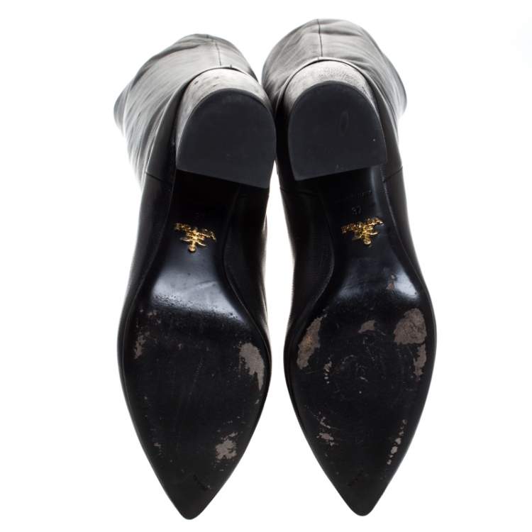 Pre Owned Prada Black Leather Knee Length Boots Size 37