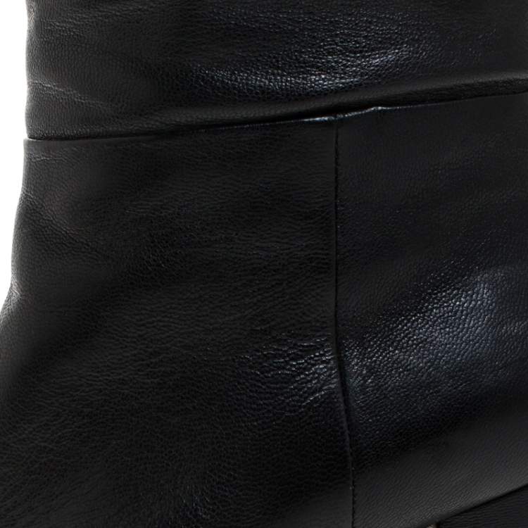 Pre Owned Prada Black Leather Knee Length Boots Size 37