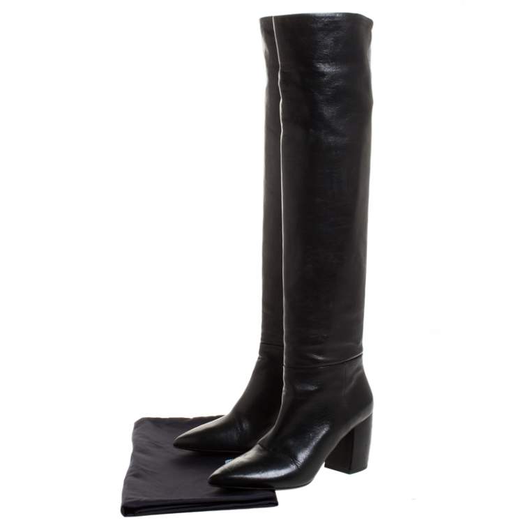 Pre Owned Prada Black Leather Knee Length Boots Size 37