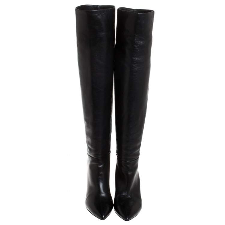 Pre Owned Prada Black Leather Knee Length Boots Size 37