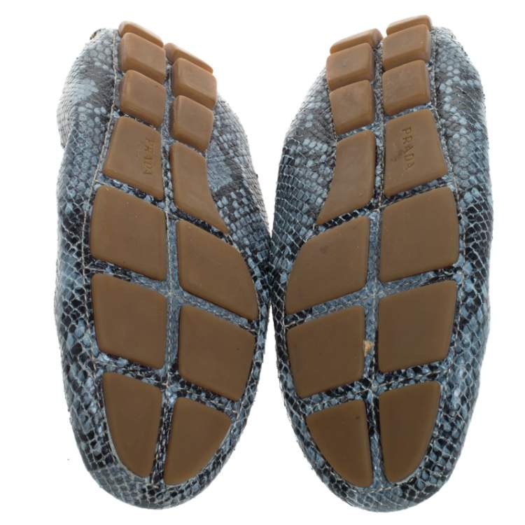 Pre Owned Prada Grey Python Scrunch Slip On Loafers Size 38