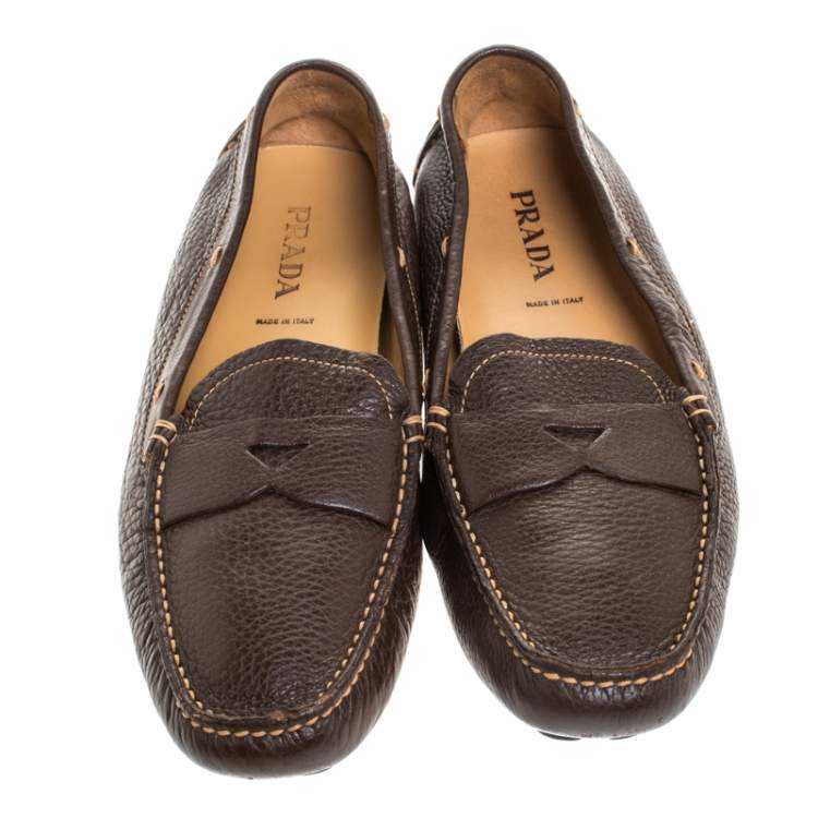 Pre Owned Prada Dark Brown Leather Loafers Size 39
