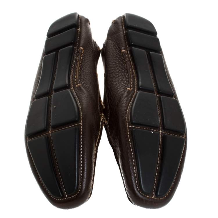 Pre Owned Prada Dark Brown Leather Loafers Size 39