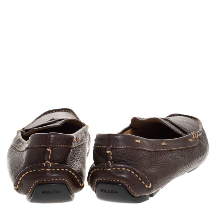 Pre Owned Prada Dark Brown Leather Loafers Size 39