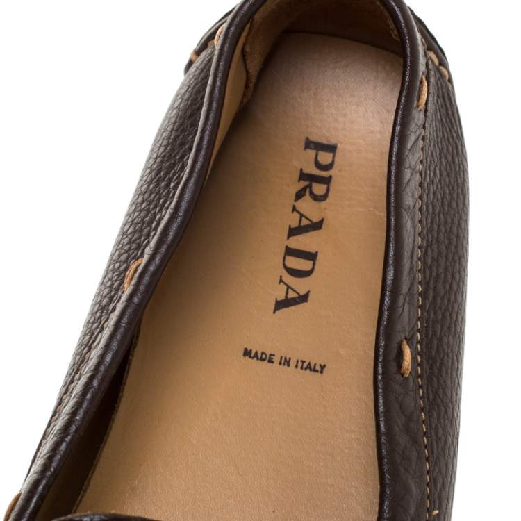 Pre Owned Prada Dark Brown Leather Loafers Size 39