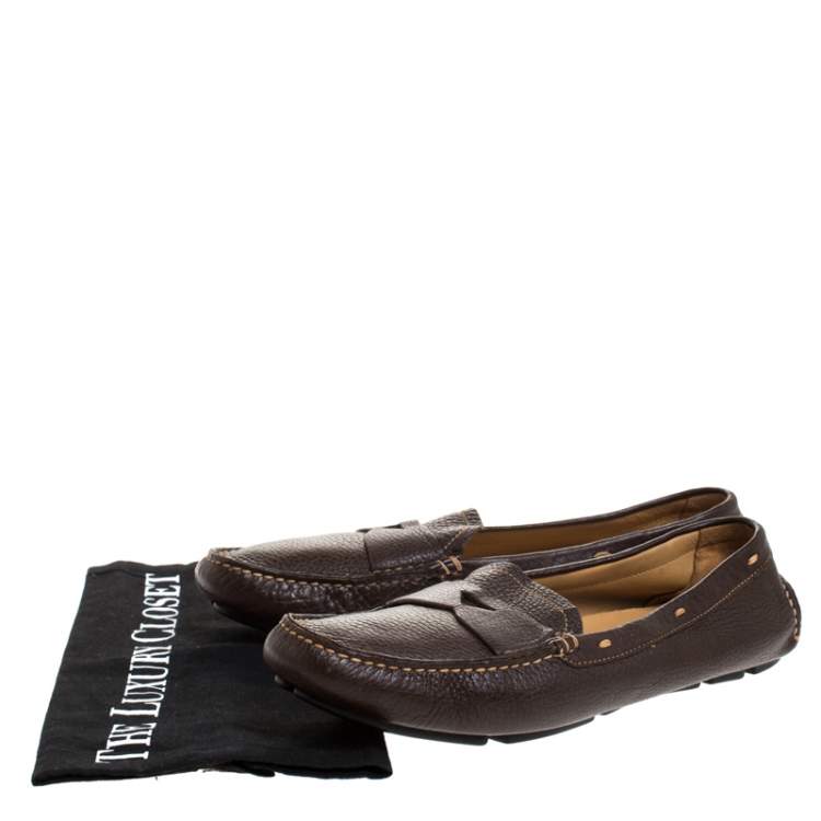 Pre Owned Prada Dark Brown Leather Loafers Size 39