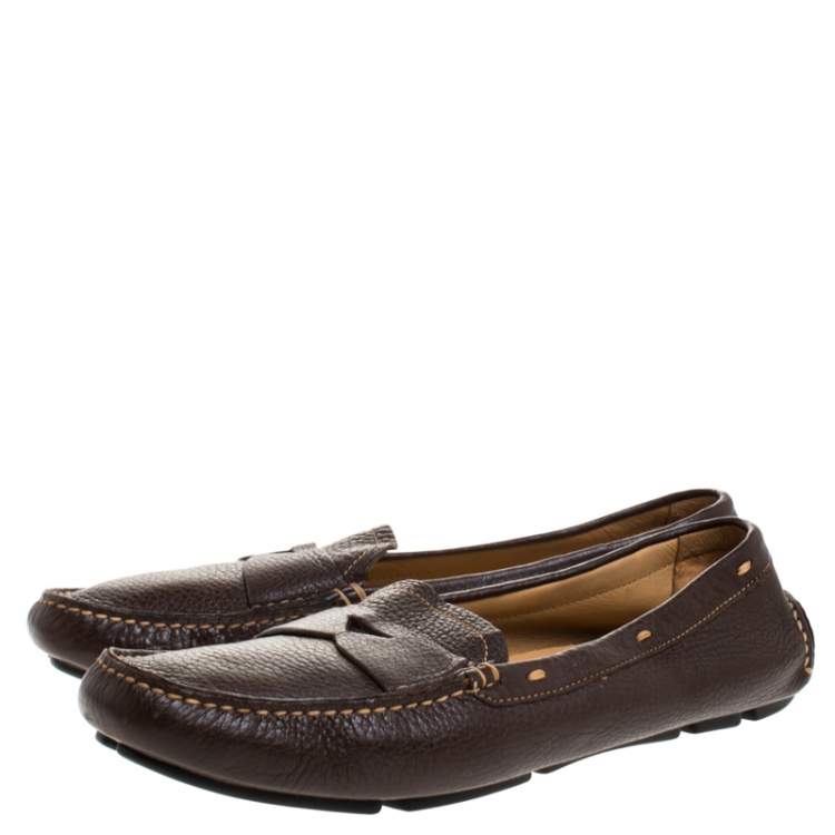 Pre Owned Prada Dark Brown Leather Loafers Size 39